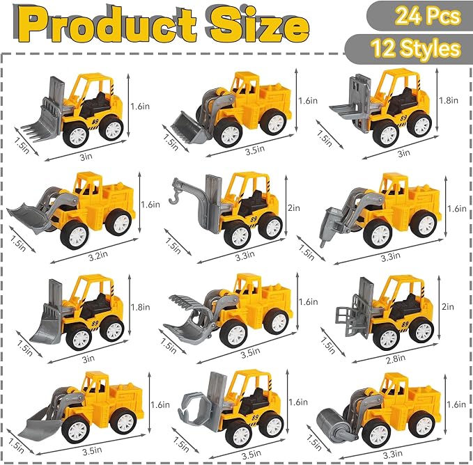 OJYUDD 24 Pcs Mini Construction Vehicles,Pull Back Engineering Vehicles,Play Figure Vehicles Toys for Birthday Party Favors,Gifts,Rewards