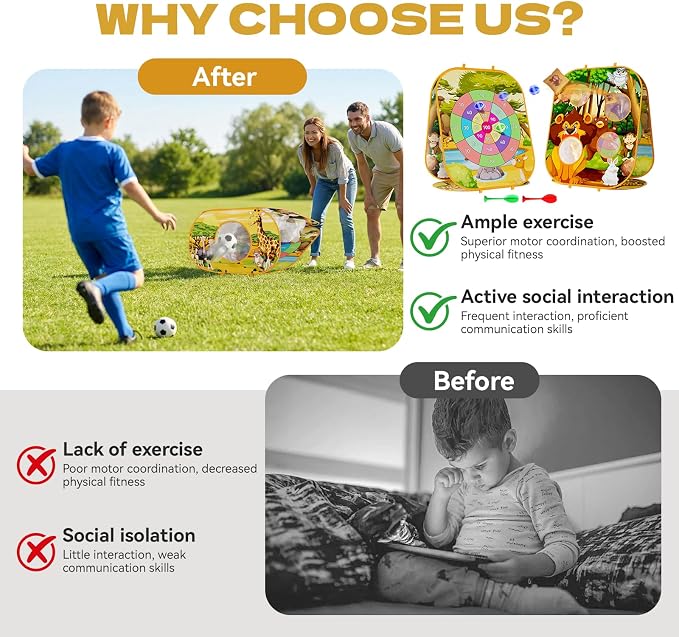 4-in-1 Animal Bean Bag Toss Game for Kids, Cornhole & Dart Board Set for Toddlers, Outdoor Toys for Family Party, Backyard, Beach & Lawn Activities, Gift for Boys and Girls Ages 3 4 5 6 7 8