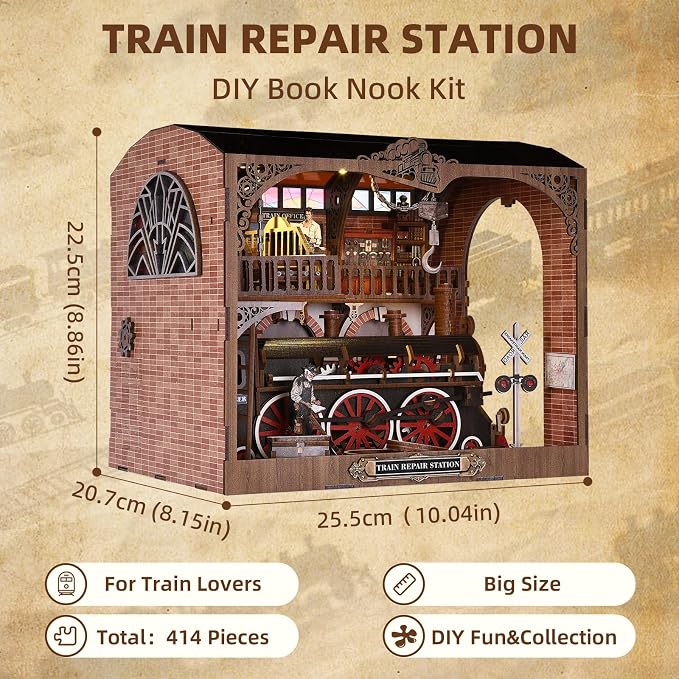 TOYQI Book Nook Kit, Book Nook Kits for Adults | DIY Miniature Dollhouse Kit 3D Wooden Puzzle Booknook Bookend with LED Light