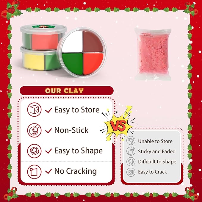 CyaJm Air Dry Clay Christmas Kit - 12 Festive Themed Individual Clay Packs, Non-Toxic Ultra-Light Air Drying Modeling Clay with Tools & Guide, DIY Holiday Craft Gift for Kids Boys Girls Ages 3+