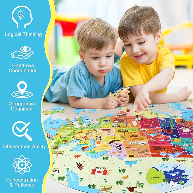 DIGOBAY United States Puzzle 70 Pieces USA Map Floor Jigsaw Puzzles for Kids Ages 4-10, Jumbo Round US Geography Puzzle 50 States with Capitals Educational Learning Toys for Boy or Girl