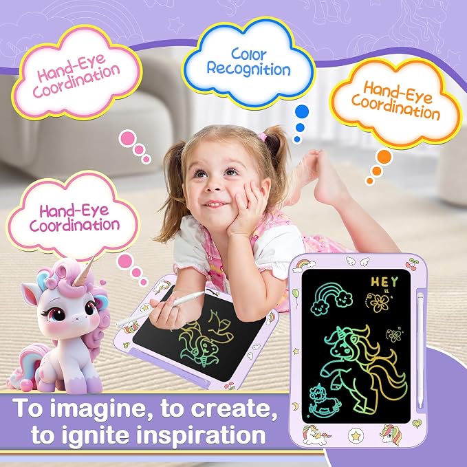 Genialba LCD Writing Tablet for Kids, Colorful Screen Drawing Board for 3-7 Year Old Boys & Girls - Educational Toys for Birthday & Christmas (Unicorn)
