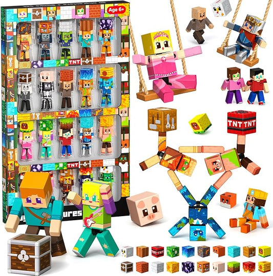 Magneverse 40 Pcs Magnetic Action Figures Playset, Magnetic Building Blocks Cubes and Rotatable Figures, School STEM Magnet Toys for Kids, Birthday Gifts for Boys Girls Ages 6+ (Patent Pending)