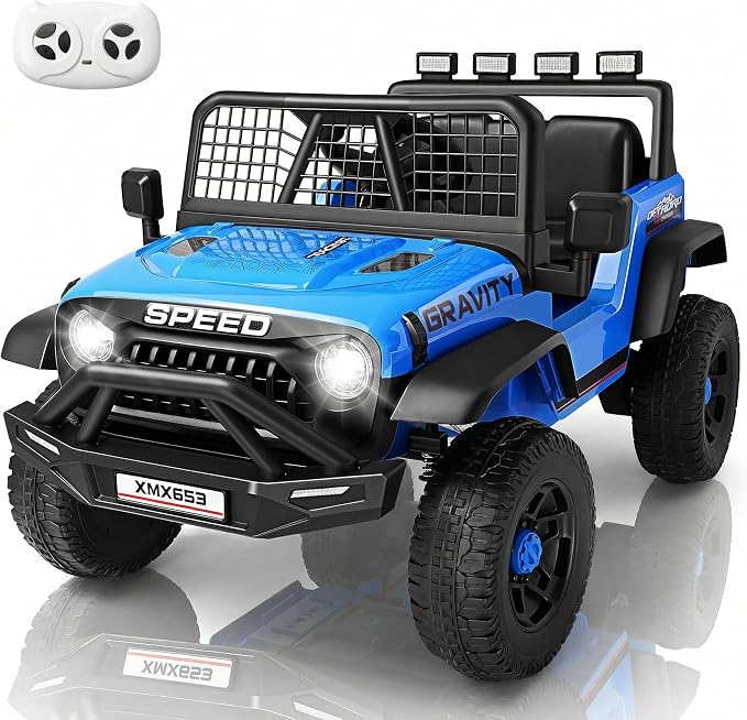 Hikole 12V Ride on Toys with Remote Control, Power Wheels Truck with Remote Control, 3 Speed, Bluetooth, Music, Soft Start, LED Lights, Electric Cars for Kids Boys Girls 3-5, Blue