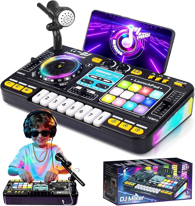 Tsomtto Kids DJ Mixer Controller Table Musical Toy for Kids, Birthday Gift Toys for 4 5 6 7 Year Old Boy Girl
