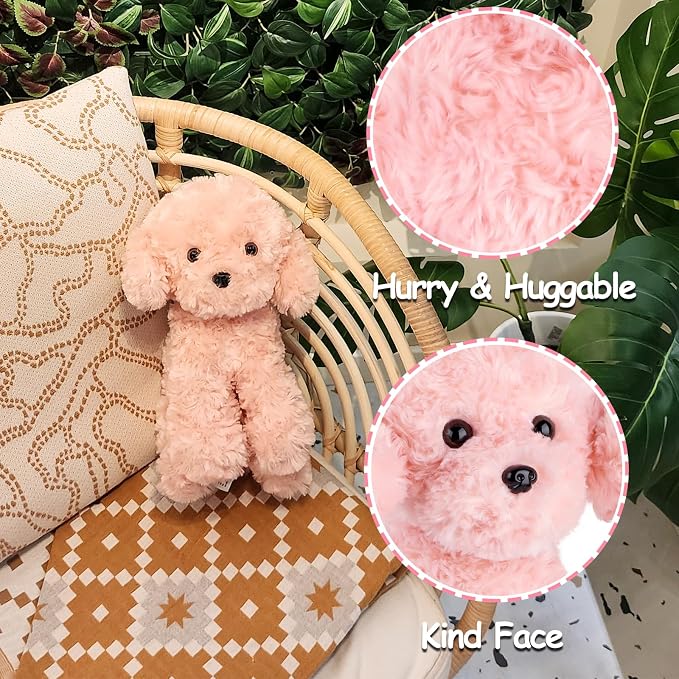 WEIGEDU Pink Puppy Dog Stuffed Animals Plush Toys, Pink Toy Poodle Bichon Frise Maltese Stuffed Dog Plush, for Girls, Kids, Babies, Birthday, Easter, Christmas -12.6 inches