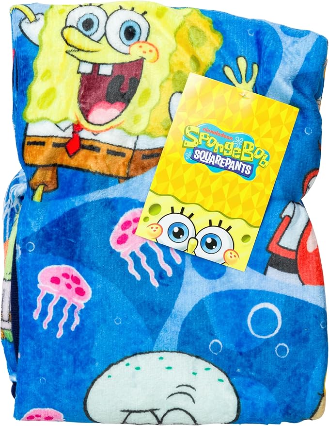 Silver Buffalo Spongebob Squarepants, Patrick, Squidward, Mr. Krabs, Sandy, Pearl, Mermaid Man, Barnacle Boy, Flying Dutchman, Bikini Bottom Characters 45" x 60" Fleece Throw, Soft Blanket, 185 GSM