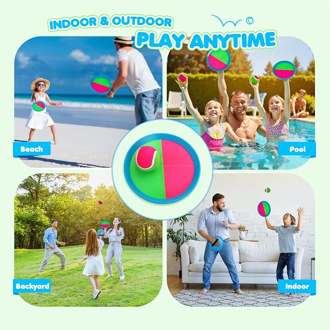 TEILLNET Toss and Catch Ball Set Upgraded - Beach Toys Outdoor Games Baseball Games - Sturdy & Water-Resistant for Pool Yard - Classic Gift for Toddlers Kids Boys Girls 3 4 5 6 7 8 9 10 11 12+ Years