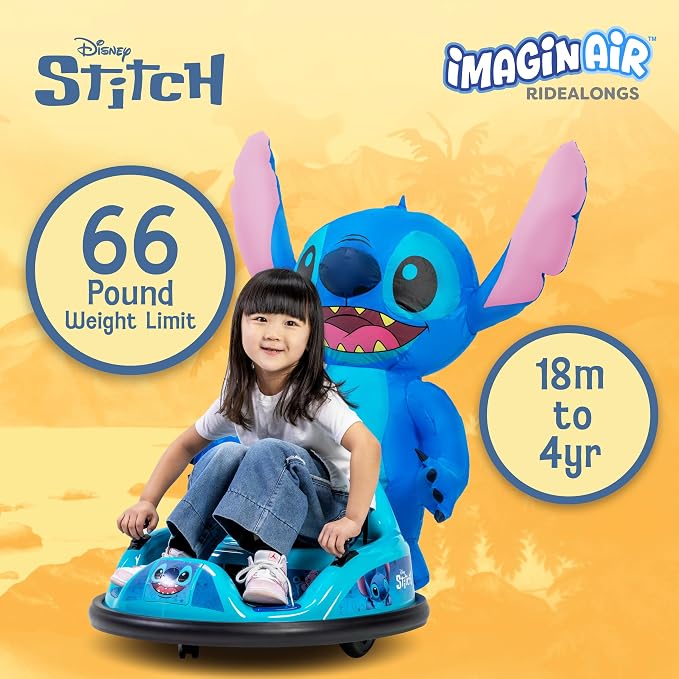 6V Stitch Toys Kids Bumper Car - Kids Electric Ride On Car, Toddler Toy, Auto-Inflated, Parent Remote Control, 360° Spins, LED Lights, 1MPH Speed, Max Weight of 66lbs, Age 1.5-4yrs