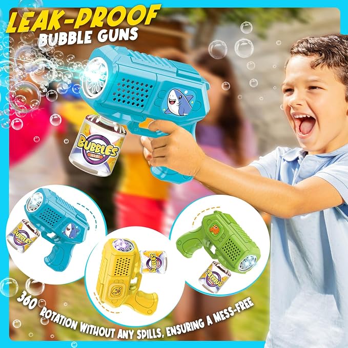 Bubble Guns with Bubble Solution- 3 Pack, Bubbles Gun, Blaster, Blower, Maker, Machine for Boys Girls, Birthday Gifts for Ages 3 4 5 6 7 8 Year Old Kid, Outdoor Toys for Toddlers, Party, Wedding