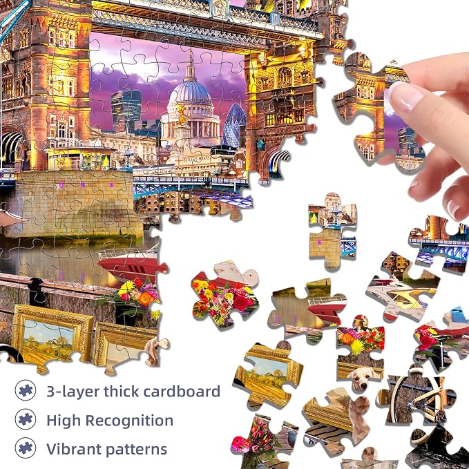 London Bridge Puzzles for Adults 1000 Pieces,Challenging Jigsaw Puzzles for Adults,Difficult Impossible Puzzle for Family Game Night,Recycled Paper Jigsaw Puzzle,Gifts for Boys Girls