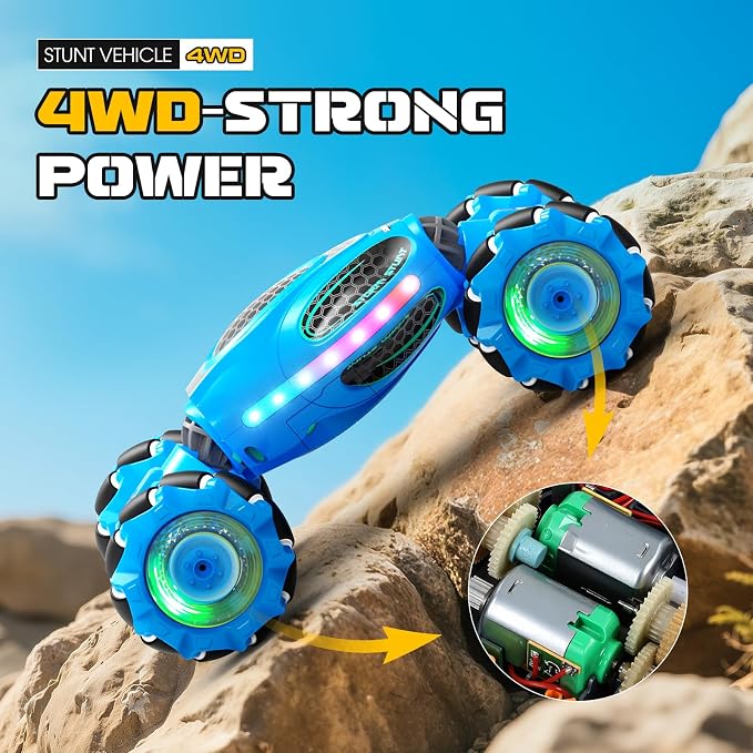 Gesture Sensing RC Stunt Car - Boys Toys Age 6-12, 4WD Hand Controlled Remote Control Drift Twist Offroad 360° Rotation Car with Light & Music, Cool Birthday Presents and Ideas Gifts for Kids Blue