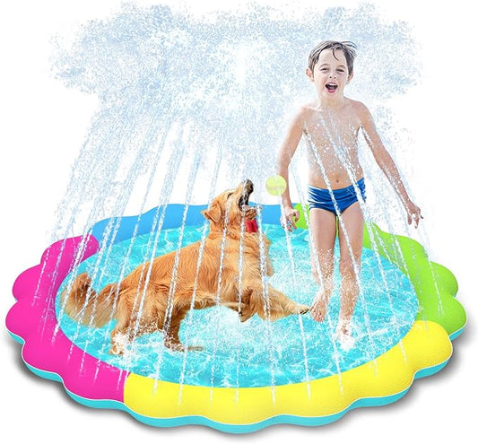 Raxurt Splash Pad, Anti-Slip Splash Sprinkler Pad for Kids Dogs 0.55mm Thickened Durable Upgrade Baby Splash Pad Summer Outdoor Water Toys Backyard Fountain Play Mat, Colorful