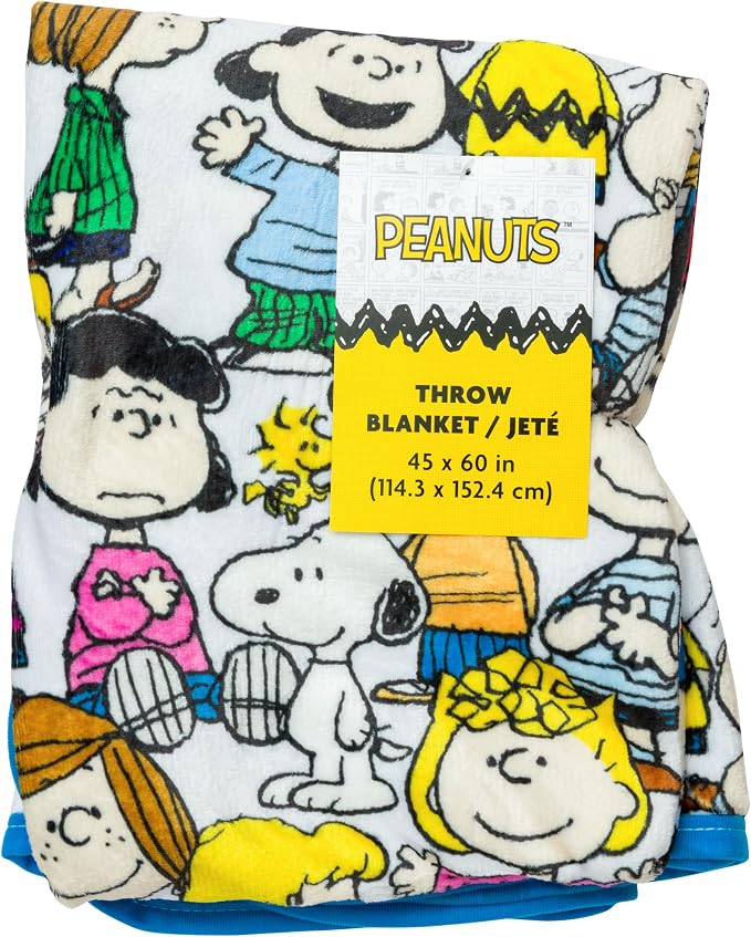 Silver Buffalo Peanuts Featuring Snoopy, Charlie Brown, Lucy, Linus, Sally, Woodstock 45" x 60" Fleece Throw, Soft and Cozy Blanket, 185 GSM