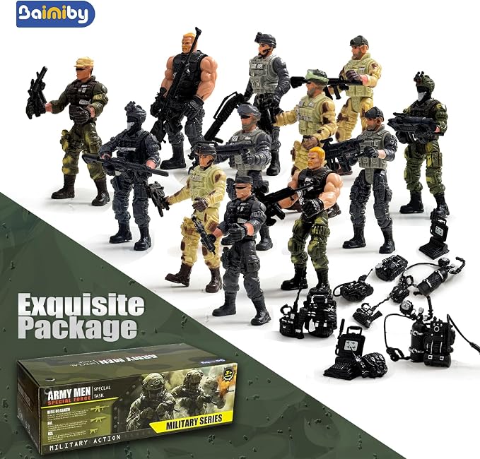 12 Pcs Army Men Action Figures,Military Soldier Toy Military Playset for Boys,US Army Men Action Figure with Weapon,Army Toy Set for Boys Age 4-7