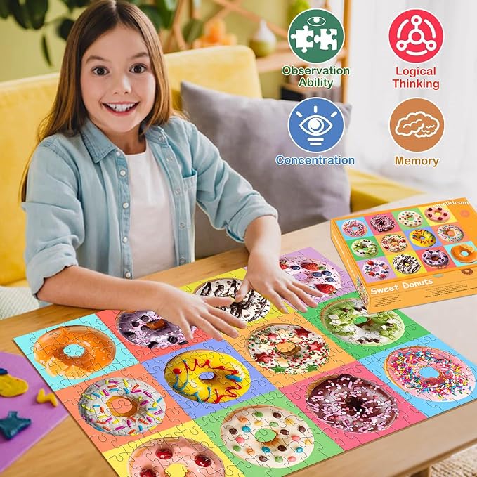 Puzzles for Kids Ages 6-8 8-10 Year Old - Colorful Sweet Donuts, 200 Pieces Jigsaw Puzzles for Kids Ages 10-12, Learning Educational Toys for Boys and Girls