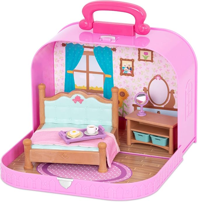 Li'l Woodzeez – Travel Suitcase Bedroom Playset with Furniture & Accessories Included, Portable Dollhouse for Imaginative Pretend Play, Collectible Toy Figures for 3+ Years
