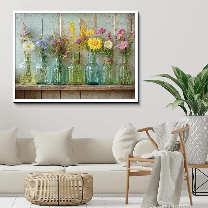 Wildflower 1000 Piece Puzzle for Adults, PICKFORU Whispering Blooms Summer Flower Garden Jigsaw Puzzle, Challenging Retro Vibrant Sunflower Vase Theme as Home Decor