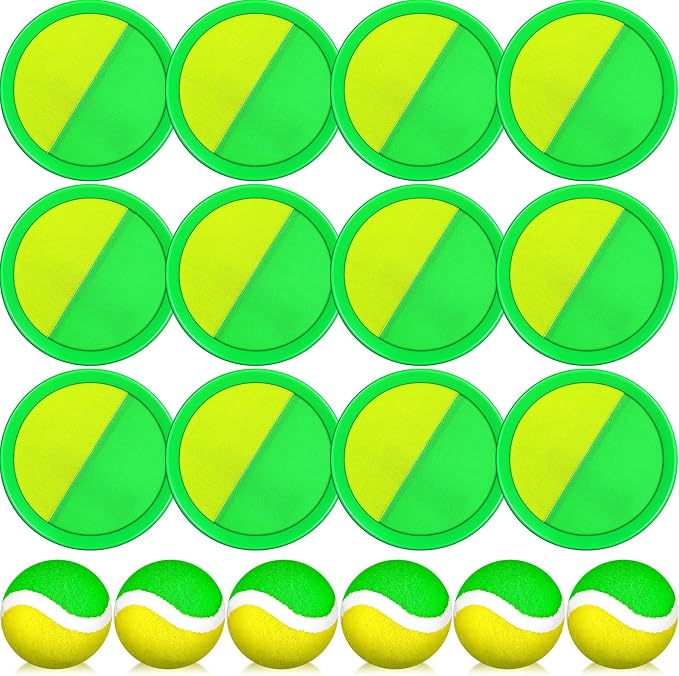 Charniol Kids Toys Toss and Catch Game Set Beach Game Outdoor Ball Sports Games Toss and Catch Ball Nylon Toys for Kids Adults(Yellow Green,12 Paddles 6 Balls)