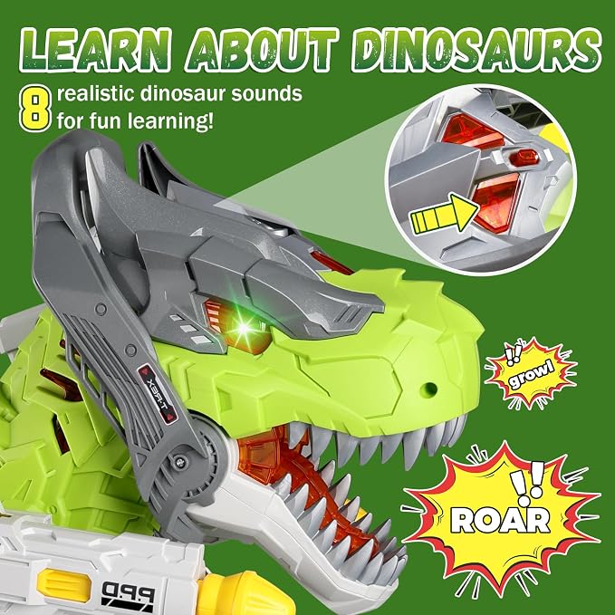 Baby Ride On Toy Cars, Toddler Electric Dinosaur Push Riding Car with Light Music, Smoke & Launcher Toy, Preschool Kids Scooter Foot-to-Floor Ride On Toy, Christmas Birthday Gifts for Kids