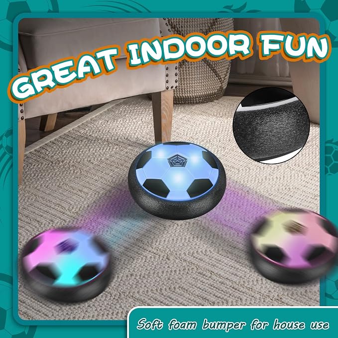 Ocditikl 2 Pack Hover Soccer Ball with 8 Pcs Batteries, Air Floating Soccer Toy with LED Lights & Foam Bumper, Indoor Games for Kids 4-8-12, Birthday Toys for 3 4 5 6 7 8 9 Year Old Boys Girls