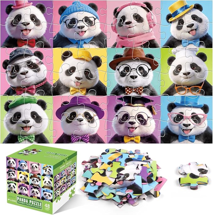 Jumbo Floor Puzzles for Kids Ages 3-5 4-8, 48 Piece Panda Jigsaw Puzzle 23.6"x35.4", Educational Animal Floor Puzzle for Kids Ages 4-6 6-8, Birthday for Boys & Girls