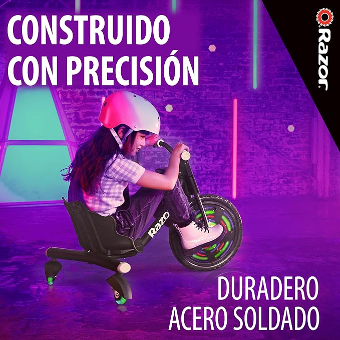 Razor RipRider 360 Lightshow – Trike with Rear Casters and with Motion-Activated Multi-Color Lights, 3 Wheeled Drifting Ride-On for Kids Ages 5 and Up