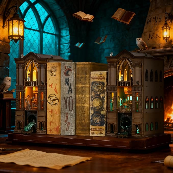 Book Nook Magic Kit - DIY Miniature House Kit for Adults, Teens, Dollhouse Booknook Bookshelf Insert Decor with LED Light, 3D Wooden Puzzle Gifts for Family, Friends(Whisper Gate X)