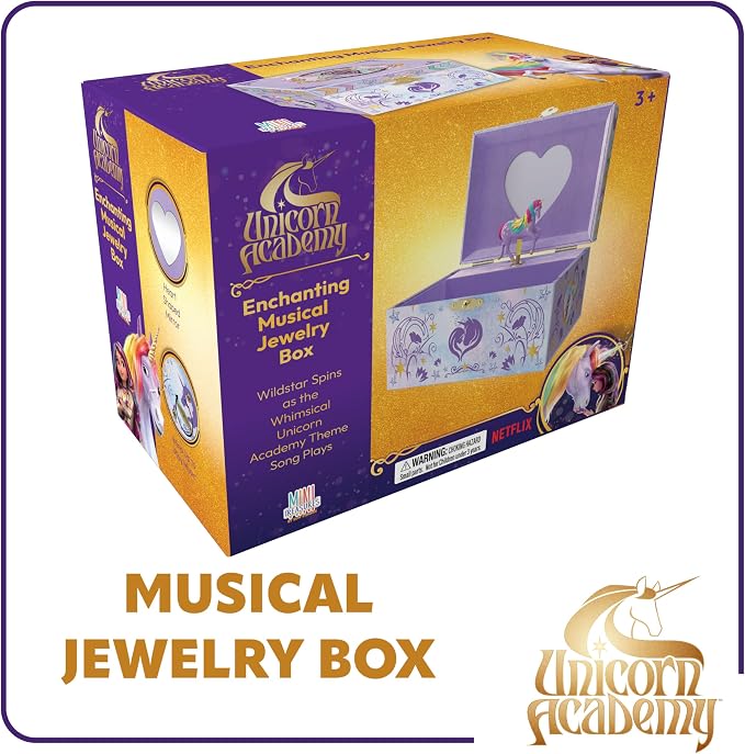 Unicorn Academy Jewelry Box for Girls Musical Jewelry Box with Spinning Wildstar Figurine, Unicorn Academy Toys for Kids Ages 3-5