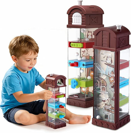 Montessori Toys for 2 Year Old - Farm Egg Maze Adventure Game Toy with 5 Fine Motor Activities, Cause & Effect Travel Toy. (Brown)