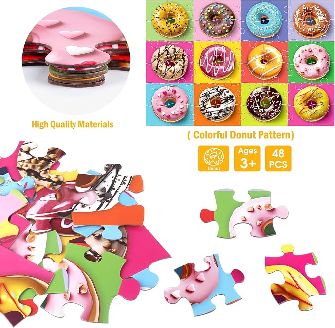 Jumbo Floor Puzzle for Kids,48 Piece Colorful Donuts Jigsaw Puzzles,Learning Educational Toys for Toddlers Ages 3-5,Children Gift for Boy Girl Ages 4-8