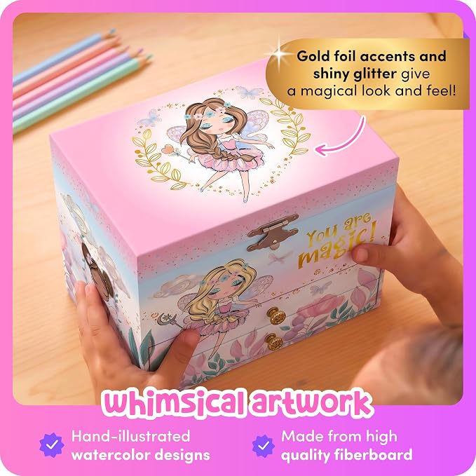 Giggle & Honey Musical Fairy Jewelry Box for Girls - Kids Music Box with Spinning Fairy and Mirror, Princess Birthday Gifts for Little Girls, Childrens Jewelry Boxes for Ages 3-10 - 6.8 x 5.3 x 6 in