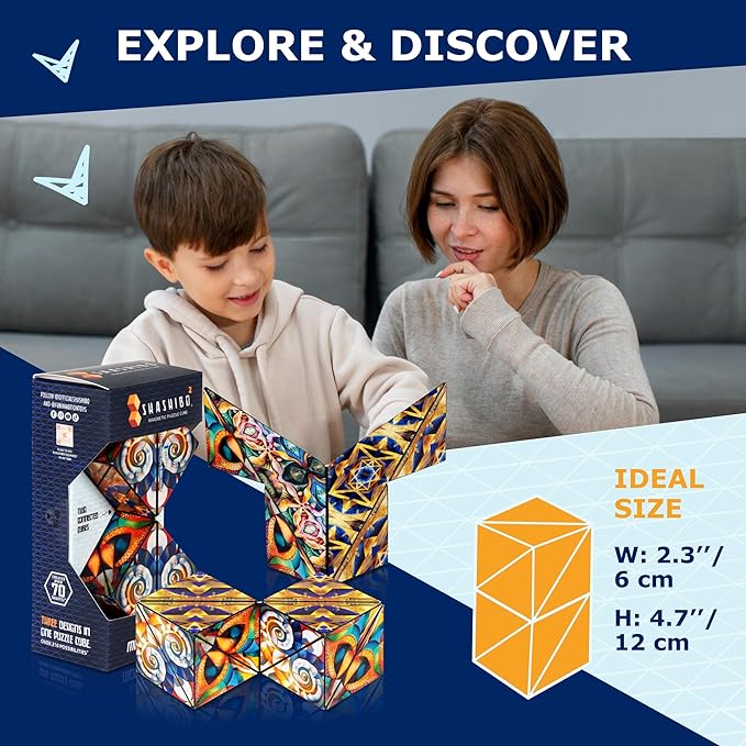 Shashibo Sensory Fidget Toy for Adults & Kids, Stress Relief Fidget Toy for Adults, Teens & Kids, Cool Fidget Toys for Desk, Classroom Must Have, Sensory Shape Shifting Cube, 100+ Possible Shapes