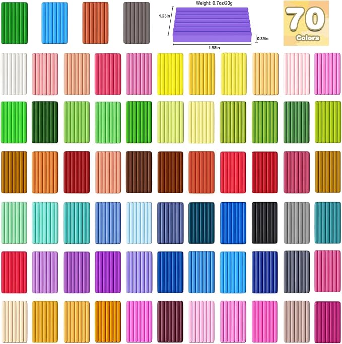 Ixiaoyoo 70 Colors Polymer Clay, DIY Modeling Clay Starter kit for Kids, Oven Baked Model Clay Art & Crafts Toys with Sculpting Tools, Non-Sticky, Birthday & Christmas Gift for Kids & Adults Artists