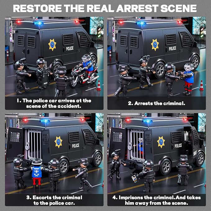 Police Car Toy Truck for Kids 3 4 5-8, Large Toy Cars with Lights & Sounds, Emergency Vehicle Toddler Toys, Law Enforcement Role Playset, Play & Learn Toddler Toys Ages 3 4 5 6 7 8 9 10 11 12