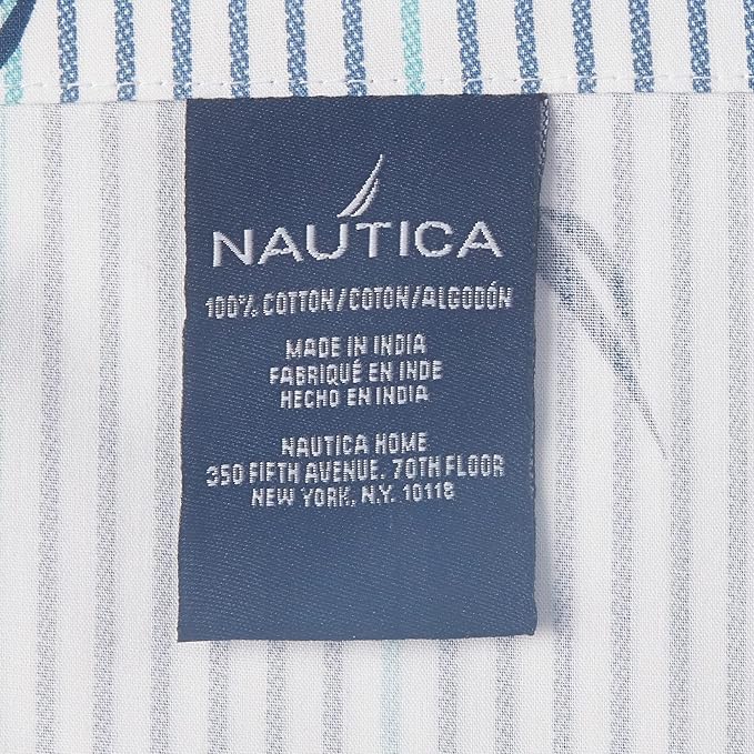 Nautica - Queen Sheets, Cotton Percale Bedding Set, Casual Home Decor (Audley Stripe Blue, Queen)