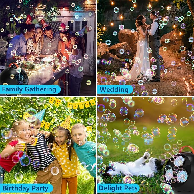 IFLOVE Bubble Machine for Kids 3+-45°/360° Rotating Bubble Blower with RGB LED Light,30000+ Bubbles Per Minute,Automatic Portable Bubble Maker for Boys Girls,Outdoor Party Easter Birthday Gift (Black)