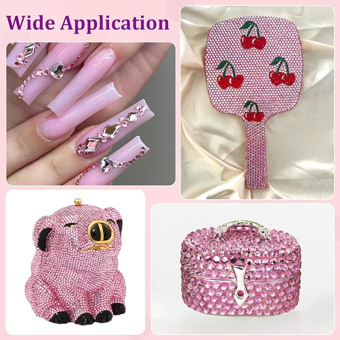 25000Pcs Resin Rhinestones for Crafting, Dark Pink 2-6mm Mixed Sizes Non Hotfix Flatback Gems with 1Pcs Glue, Bedazzling Crystal for DIY Craft Clothing Mugs Tumblers Shoes Fabric Decor Nail Art