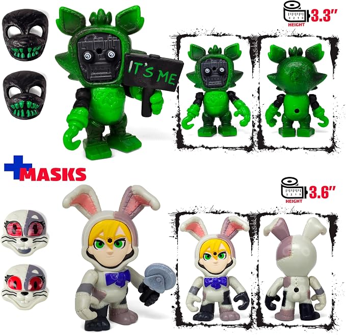 Set 12 pcs Inspired by Game Five Night at Freddys Toys | Mini Figures Collection with Masks | FNAF Action Figure [Rockstar Bonnie, Montgomery Gator, Chica, Human Security, Radioactive Foxy etc.]