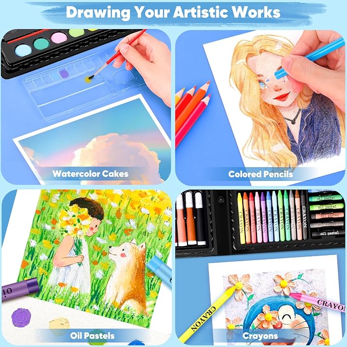 iBayam Art Supplies, 149-Pack Drawing Kit Painting Art Set Art Kits Gifts Box, Arts and Crafts for Kids Girls Boys Adult Artist, with Coloring Book, Crayons, Pastels, Pencils, Watercolor Pens & Cakes