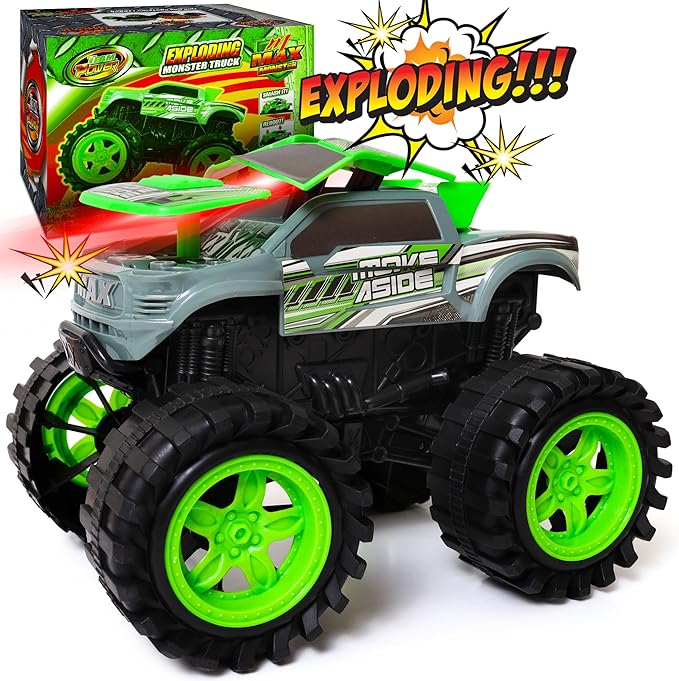 Team Power Exploding Monster Truck Toy with Explosive Crash Sounds and Lights, Smash It Up Again and Again, 8.7” Monster Truck Toys for Boys Kids Ages 3, 4-7 & Above | Toddler Toys Boy Birthday Gifts