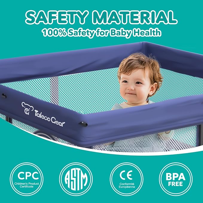 Foldable Baby Playpen for Babies and Toddlers, 50x50 Inch Portable Play Yard, Collapsible Play Pen with Mat, Visible Mesh, 50 Ocean Balls, Indoor/Outdoor Baby Fence Activity Center for Home