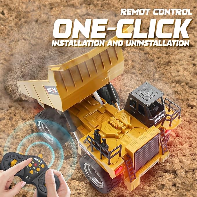 RC Dump Trcuk Toy for Kids,9-Channel Construction Vehicle Truck Toys with Working Bed, Lights & Sounds,1:18 Rechargeable Remote Control Truck for Boys Girls Gift