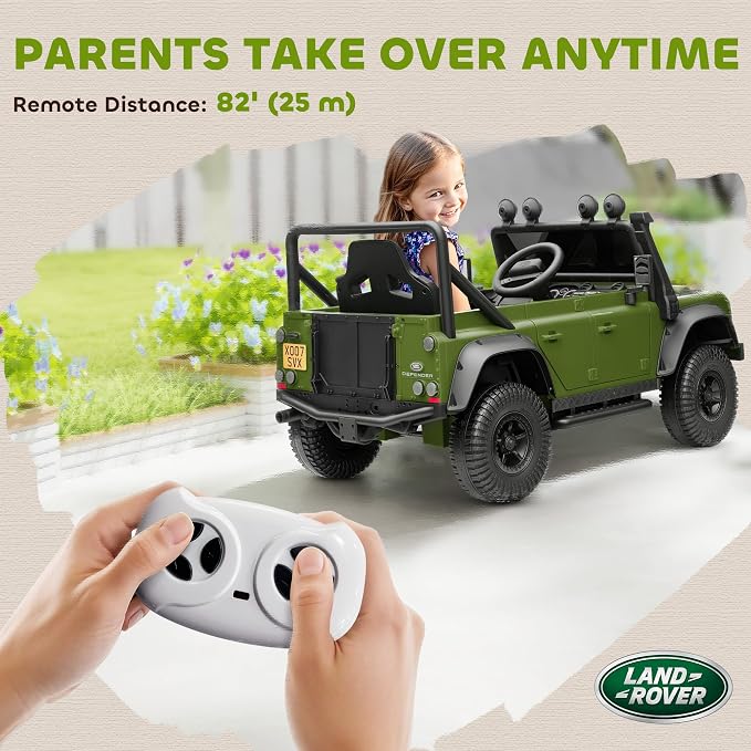 Qaba Land Rover 110SVX Licensed Electric Car for Kids, 12V Battery Powered Kids Ride On Car with Remote Control, Dual Motors, Spring Suspension, LED Lights, 3 Speeds Ride On Truck, Dark Green