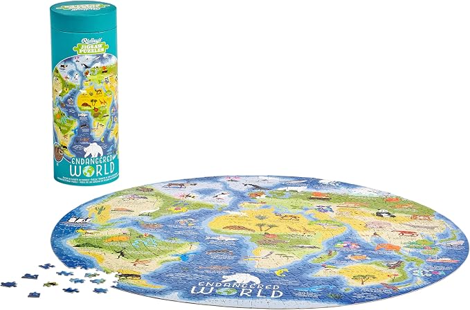 Ridley's Endangered World 1,000-Piece Jigsaw Puzzle – Circular Animal Puzzle with Informational Image About Different Endangered Animals, Sturdy Storage Tube Included – Makes a Great Gift