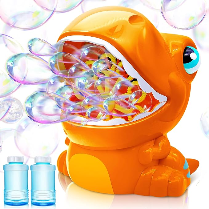 JOYIN Dinosaur Bubble Machine, Bubble Blower with Solutions for Kids, Summer Outdoor Indoor Toy, Dinosaur Party Favor, Kids Birthday Gift (Orange)