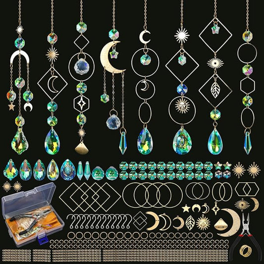 Sun Catcher Kits for Adults, 228pcs DIY Suncatcher Making Supplies Arts and Crafts for Girls Women Hanging Ornaments for Indoor Windows Prism with Crystal Balls Gift for Birthday Mother's Day