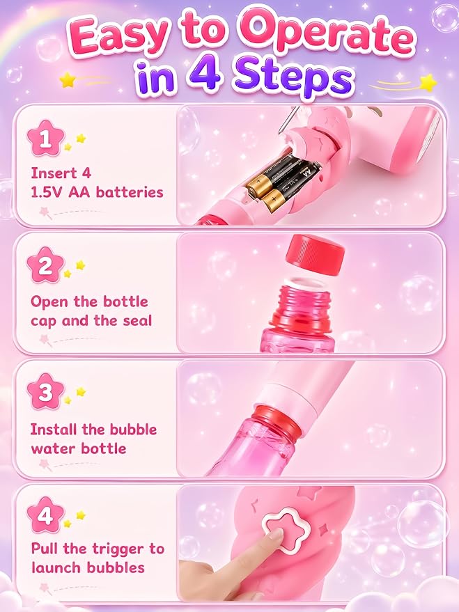Unicorn Automatic Bubble Wand Solution for Toddler Kid Princess Toy Age 1 2 3 4 5 6 7 8 1yr Year Old Little Girl Gift Machine Outdoor Juegos Juguetes Burbujas Niñas Christmas Pink