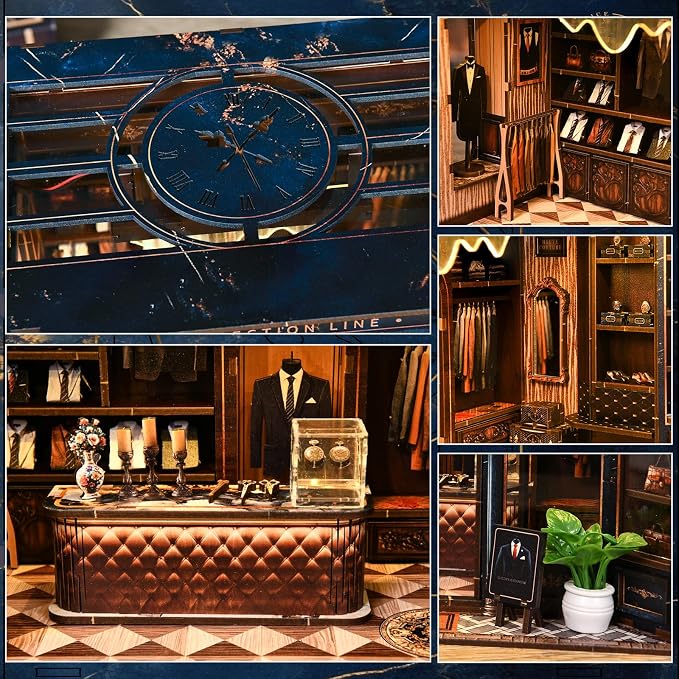 fifijoy DIY Miniature Dollhouse Kit - 3D Wooden Puzzle Book Nook Kit with LED Light, Miniature House Bookshelf Insert Decor for Adults, Creative Gift for Family and Friends (Golden Section Line)