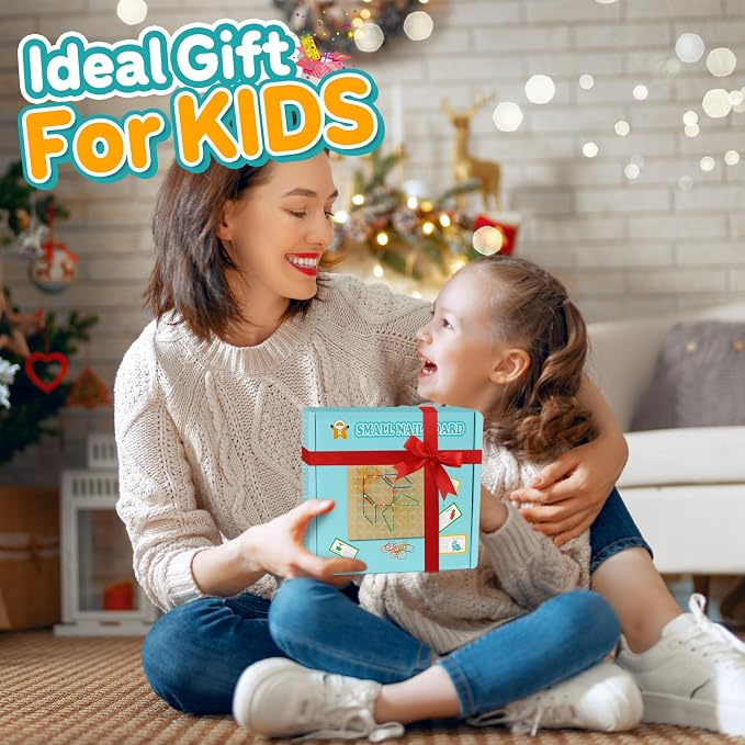 Wooden Geoboard for Kids - Montessori STEM Educational Toy with Pattern Cards & Rubber Bands,Early Fine Motor Skill Learning Shape Puzzle & Brain Teaser Geo Board for Boys Girls Ages 3+